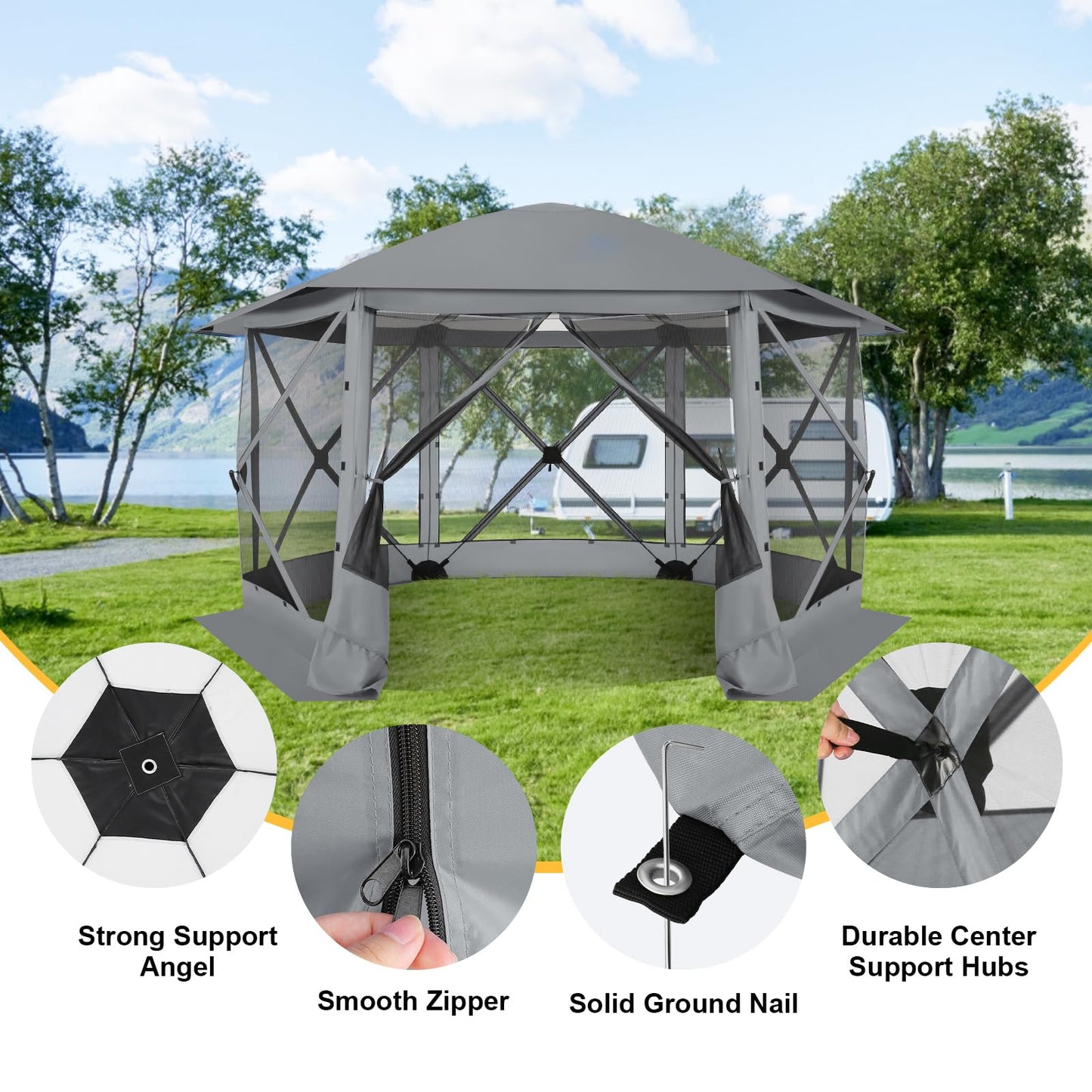 COBIZI 12x12 FT Pop Up Canopy Stargazing Tent, Gazebos On Clearance with Removable Roof, Screened in Gazebo, Screen Tents Portable carpas para Patio for Outdoor Camping,Backyard, Garden, Grey(Pro)