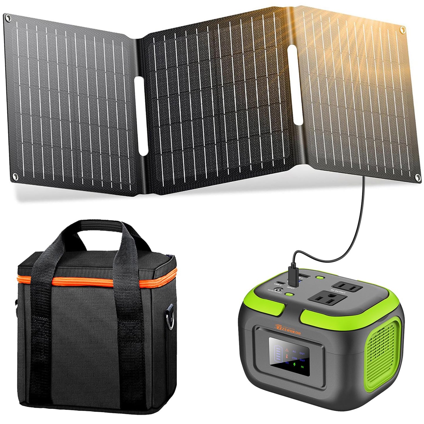 Solar Power Station with Panel, Portable Solar Power Bank with AC Outlet 120W Camping 110V Outlet Power Pack Fast Charging for Laptop Smart Devices RV VanLife Hiking Fishing Power Outage Backup