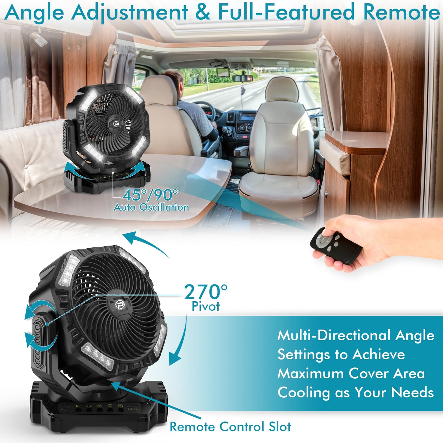 AddAcc 40000mAh Battery Operated Camping Fan & Portable Rechargeable Desk/Camping Fan with Light and Hook