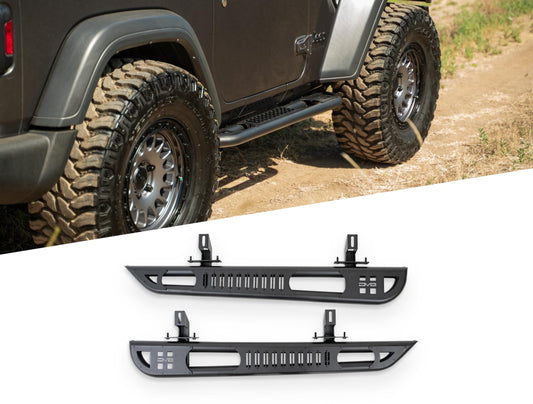 DV8 OE Plus Side Steps for 2018-2026 2-Door Jeep Wrangler JL | Gripped Top Plates to Prevent Slippage | Multi-Mount Design for Stability | Fully Bolt-On | Micro-Texture Black Powder Coat Finish