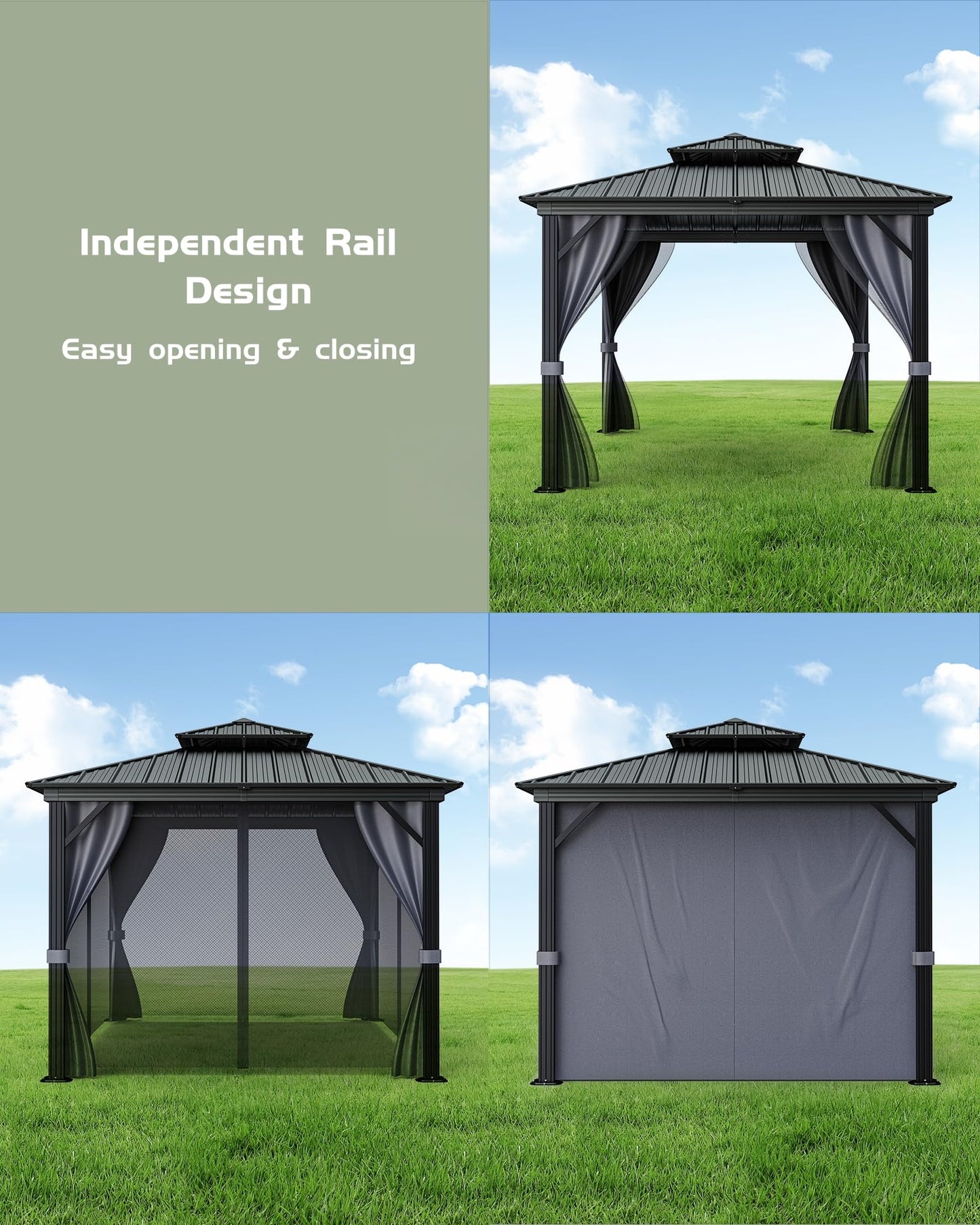 GarveeLife Outdoor Gazebo 12x12 Hardtop, Aluminum Frame Permanent Pavilion with Double Roof, Mosquito Netting & Privacy Curtains for Patio, Garden, Deck, Lawn and Backyard Parties