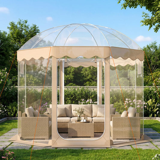 Tangkula Pop Up Bubble Tent, 10x10 Ft Oversize Weatherproof Clear Outdoor Dome Tent for 8-10 People with 2 Roll-Up Doors, Stakes, Wind Ropes, Sandbags, Carrying Bag for Winter Cold Protection