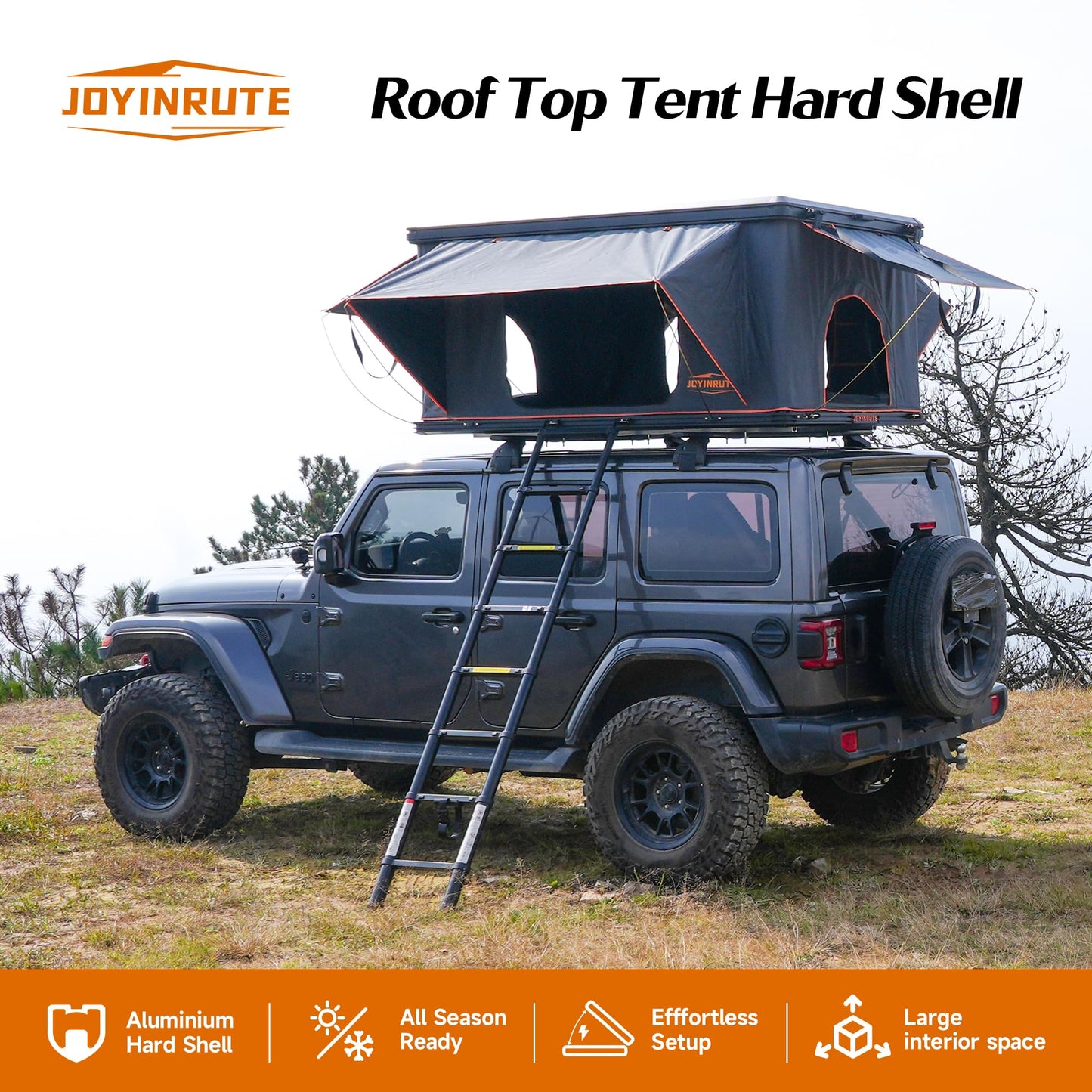 Joyinrute Rooftop Tent Hard Shell, Aluminum Pop Up 2-3 Person Roof Top Hardshell for Camping Truck Van Suitable for Jeep SUV Car. (Roof Tent)