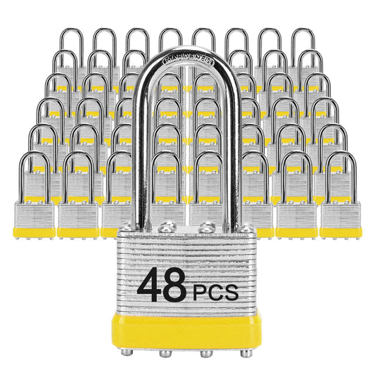 Padlocks with Same Key, LQYN 48 Pcs Laminated Keyed Padlock (1-9/16", 40mm), Keyed Alike Locks, Long Shackle, for Storage Locker, Hasp Latch, Toolbox, Sheds