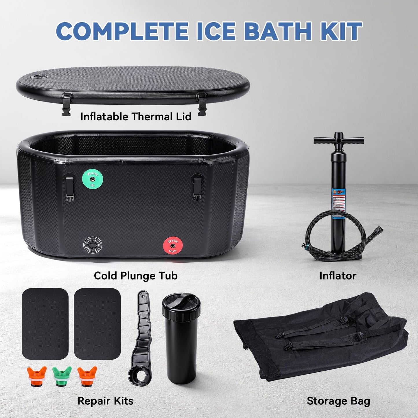 Poafamx Ice Bath Tub for Athletes, 206 Gal XXL Inflatable Cold Plunge Tub with Insulated Cover, Compatible with Water Chillers, Portable Bathtub for Outdoor & Indoor Recovery Cold Water Therapy