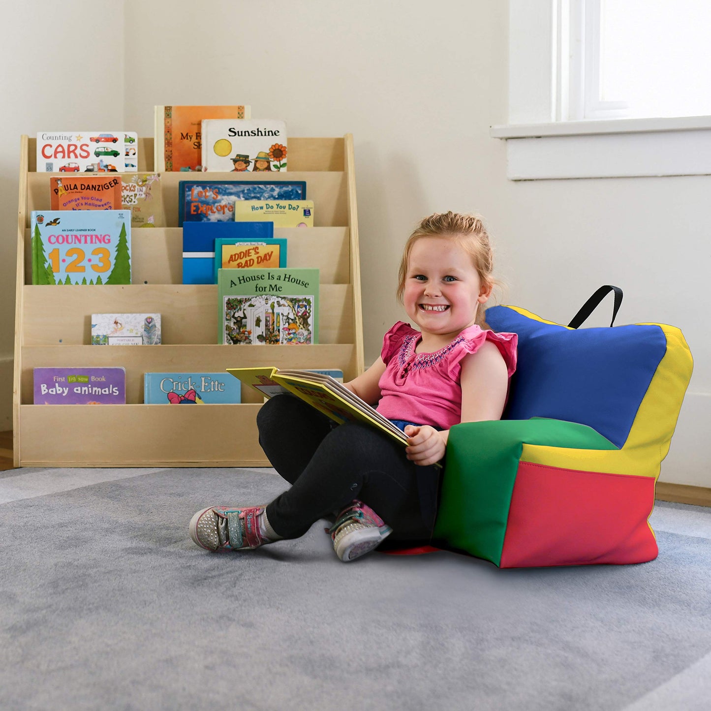 FDP SoftScape Relax-N-Read Bean Bag Chair with Supportive Back Rest and Storage Pockets, Flexible, Portable, Alternative Seating for Toddlers, Preschoolers, and Kids - Assorted, 10475-AS