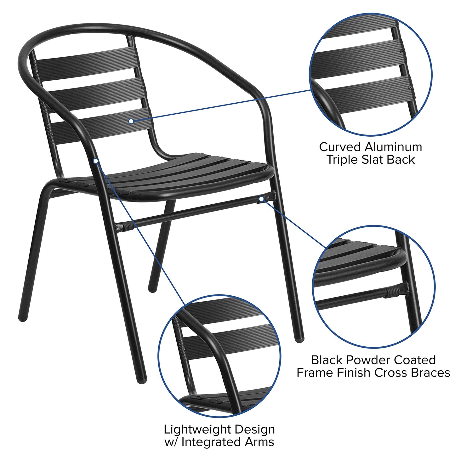 Flash Furniture TLH-ALUM-28SQ-017BK4-GG Lila 27.5'' Square Aluminum Indoor-Outdoor Table Set with 4 Slat Back Chairs, Black