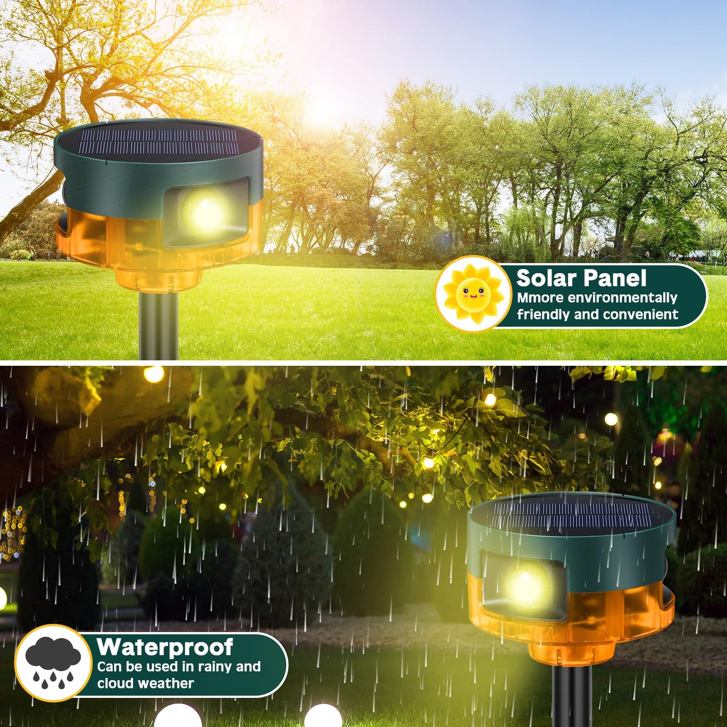 Qualirey 4 Pack Solar Outdoor Motion Sensor Alarm-Dog Barking&Gunshot Sound Support Recording Animal Deterrent for Home Security, 13 Kinds of Sounds (Yellow)