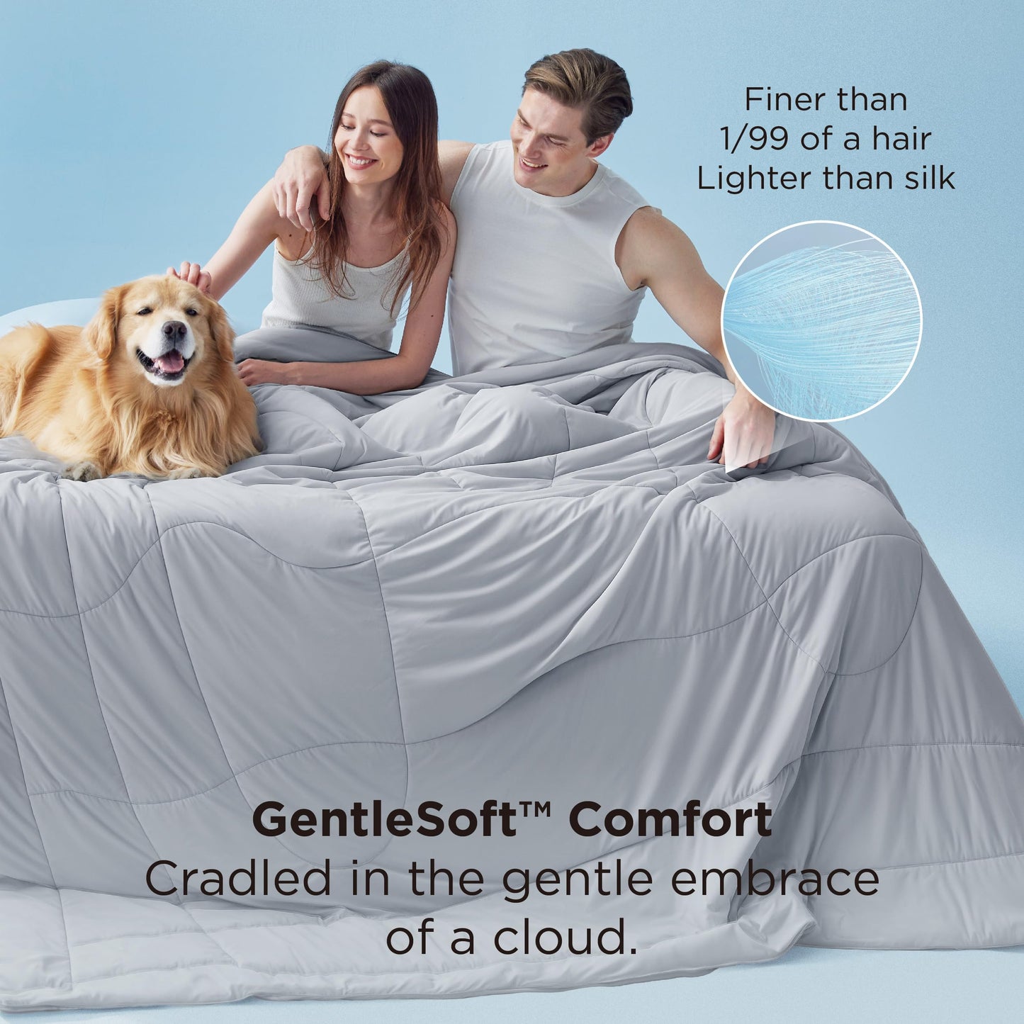 Bedsure Cooling Comforter Bundle Cooling Pillow Cases for Hot Sleepers with Dual-Sided Cool Tech, 2 Pack HA & Ceramides Infused Silky Cooling Pillowcases Soft for Skin & Hair, Grey, Twin & Standard