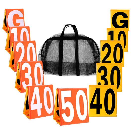 GSE Games & Sports Expert Set of 11 Football Yard Markers, Day & Night 2-Sided Football Field Yard Line Markers, Yardage Markers with Portable Mesh Bag for Football Training