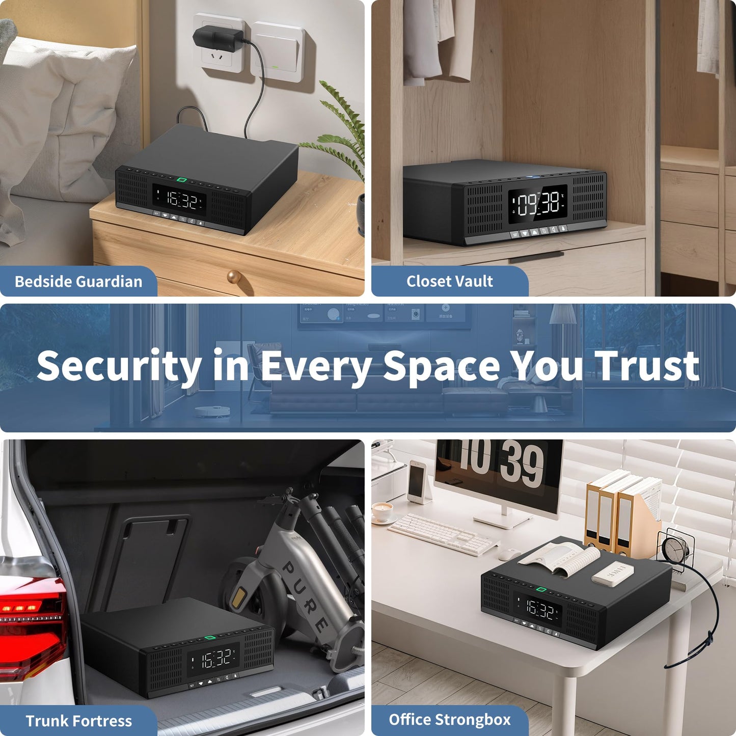 Medunor Smart Security Box, Biometric Fingerprint Safe for Handgun & Valuables, Portable Lock Box with Bluetooth, Anti-Theft Steel Cable, USB Charging, Digital Keypad, Hidden Audio Design