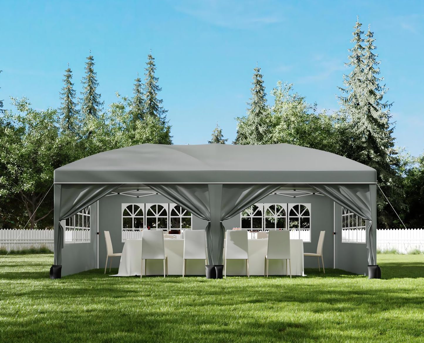 10x20 ft Party Tent, Heavy Duty Pop Up Commercial Canopy with 6 Removable Sidewalls, Waterproof Outdoor Wedding Event Shelter for Patio Backyard Gathering, Grey
