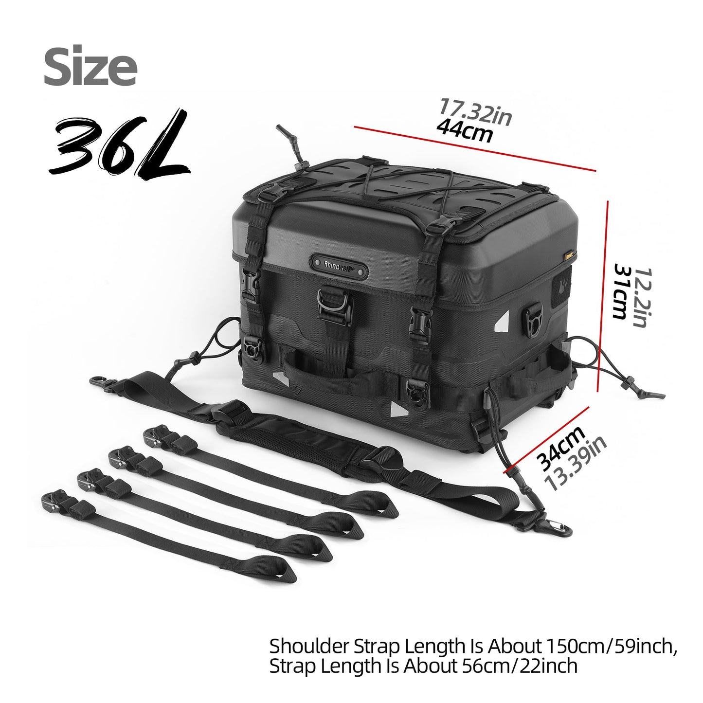 Rhinowalk 36L Motorcycle Tail Bag Hard Shell Top Case Lightweight Waterproof Rear Trunk with MOLLE System & Quick-Release Mounting – Touring Adventure Case
