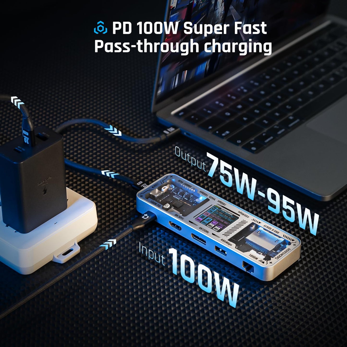 DOCKCASE Explorer Edition USB C Hub (10-in-1) with 4K@60Hz HDMI & DP, Gigabit Ethernet,1 USB-C and 3 USB-A Ports,100W Power Delivery, UHS-II TF/SD Card Slot for MacBook Air/Pro,XPS,and More