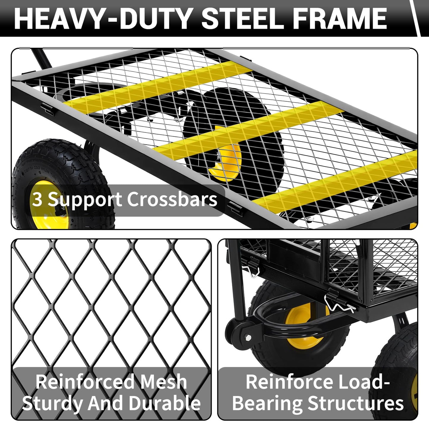 550Lbs Steel Garden Cart, Heavy Duty Garden Wagon Cart with 180° Rotating Handle ＆ 10in All Terrain Wheels,Removable Sides Metal Yard Utility Wagon Carts.