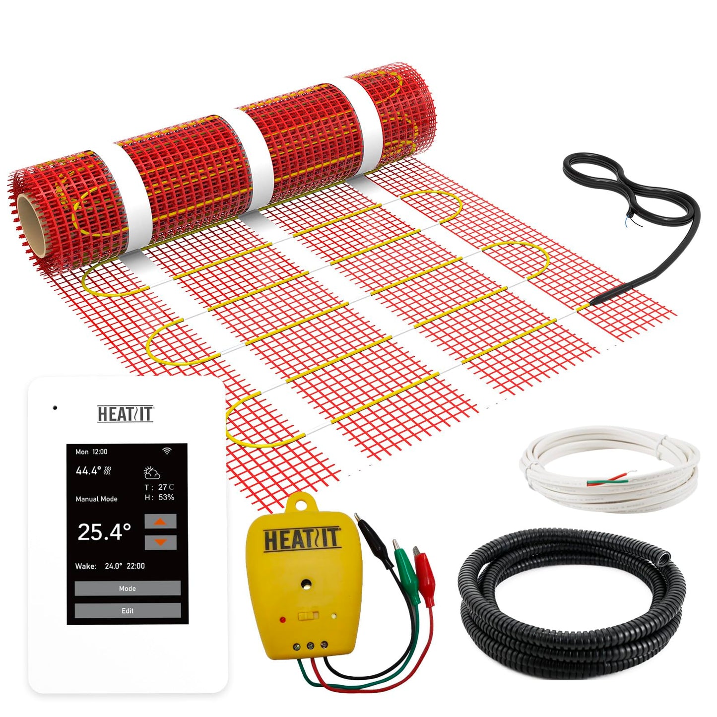 100 sqft HEATIT Warmmat Electric Radiant Self-adhesive Floor Heat Heating System & ET-7AW Thermostat & Alarm Monitor