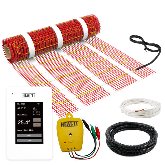 100 sqft HEATIT Warmmat Electric Radiant Self-adhesive Floor Heat Heating System & ET-7AW Thermostat & Alarm Monitor