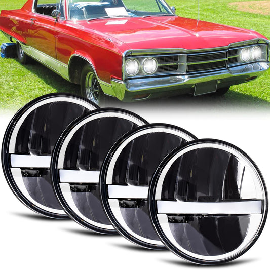 MXSAG 5 3/4'' 5.75" Round white LED Headlights 4pcs H4 HI/LO Beam DRL Compatible for Jeep Wrangler GMC K15/K1500 K25/K2500 K35/K3500 Pickup Suburban Buick Electra