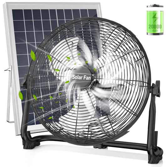 Wofypetny 18" Solar Powered Fan - Rechargeable Floor Fan with Solar Panel & AC Charging, 60H Runtime Battery, Cordless Portable Outdoor Fans for Home Camping RV Patio Gazebo Greenhouse Power Outage