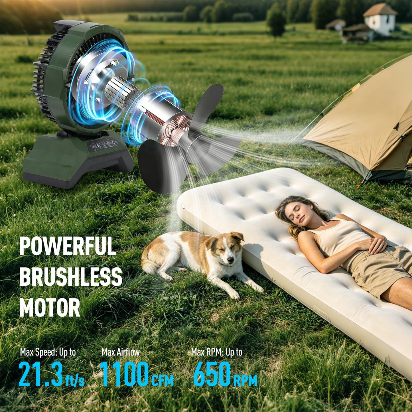 ZMLBTF 30L Portable Misting Fan, Bucket Rolling Mist Fan, 30000mAh Rechargeable Outdoor Cooling Fan with Remote, 4 Speeds, 3-Speed Light, for Patio, Camping, Sports, Outside & Travel(Green)
