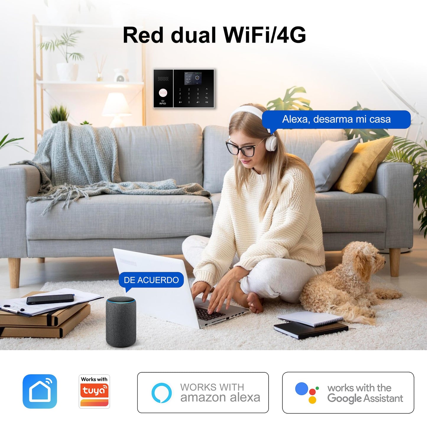 XUK Smart Home Security System,4G/GSM &WiFi Wireless Alarm Kit with Door/Window Sensors,PIR Motion Detectors,App Remote Control,Compatible with Alexa &Google Home,Easy Installation(24pcs Set)