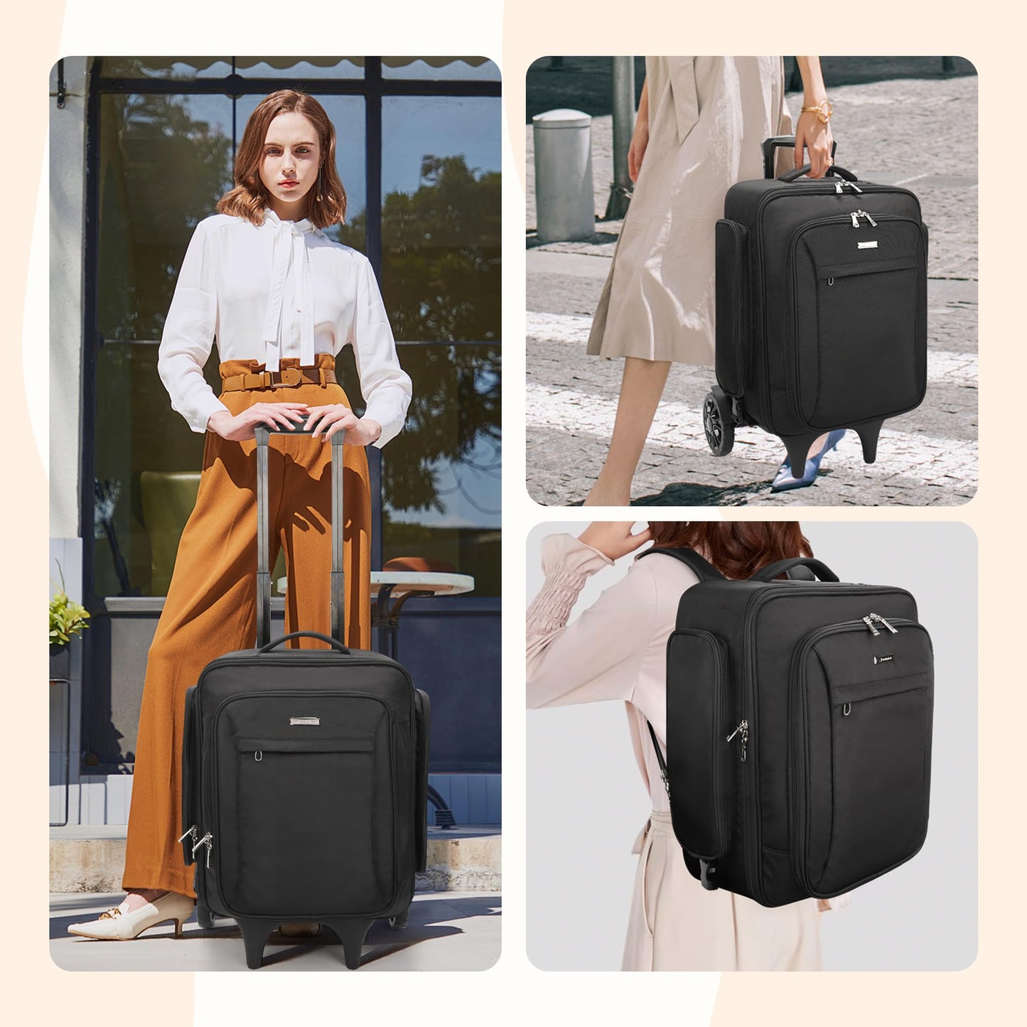 Relavel Rolling Makeup Case with 4 Small Makeup Bags, Large Make Up Travel Organizer with 2 big Wheels, Professional Lockable Makeup Artist Backpack with Adjustable Dividers for Daily Use - Black