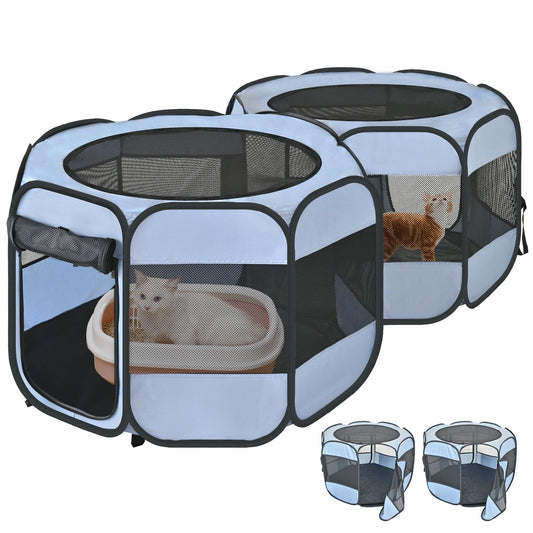 2-in-1 Cat Playpens, Detachable into 2 Separate Playpens with Additional 2 Doors, Portable Dog Playpen Cat Tent Enclosure for Kitten and Puppy Indoor Outdoor Use(S)