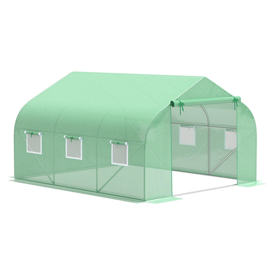 Outsunny 11.5' x 10' x 6.5' Outdoor Walk-in Greenhouse, Tunnel Green House with Roll-up Windows, Zippered Door, PE Cover, Heavy Duty Steel Frame, Green