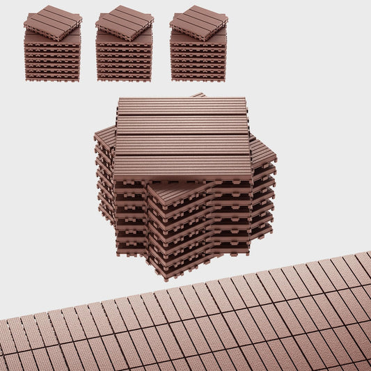 EchoDeck Interlocking Deck Tiles,44 Pack Deck Tiles Interlocking Outdoor All Weather,Patio Deck Tiles,12"x12",Vertical,Sturdy Base,Highly Durable,Stylish,Non-Slip,Faster-Drying,Efficient,Brown