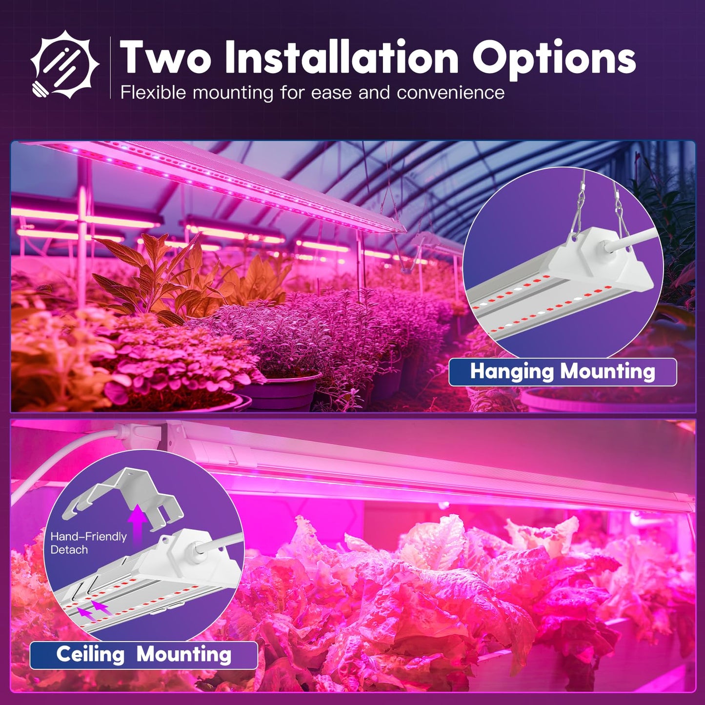 FREELICHT 4 Pack 4ft LED Grow Light, 60W (350W Equivalent), Red Blue (660nm+460nm) Full Spectrum Grow Light for Indoor Plants, Hanging Plug in Grow Lamp for Hydroponic Greenhouse Plants Seedling Veg