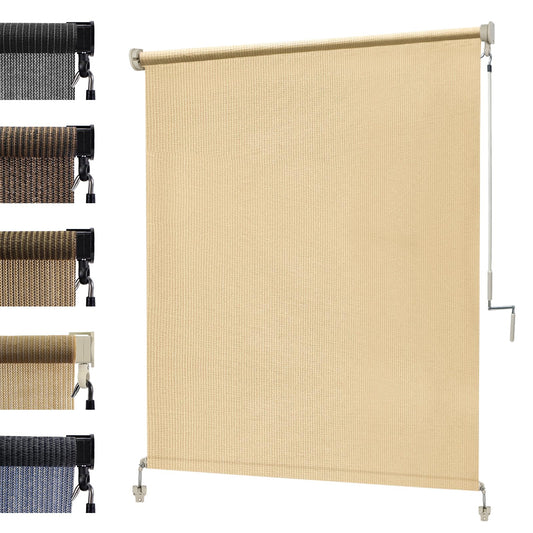 KANAGAWA 7'(W) x8'(H) Sesame Outdoor Roller Shade - Cordless Exterior Roll Up Sun Shade for Patio, Pergola, Front Porch, Gazebo - Outdoor Blinds Screens for Patio