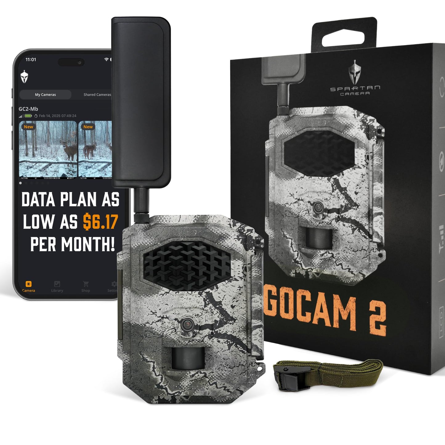 Spartan Camera GoCam2 Cellular, APP Control Trail Camera, 4G LTE, 1080P Video, FHD Photos, No Glow, Night Vision, Motion Activated, IP65 Water Resistant (Spartan Areus, AT&T)
