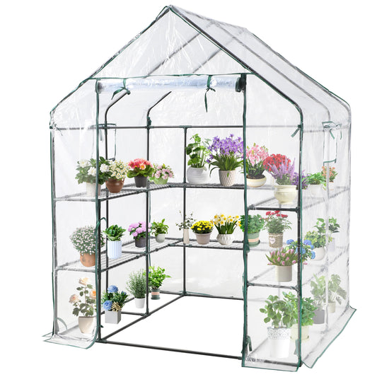 SUNGIFT Greenhouses for Outdoors, Upgraded PVC Cover Walk-in Greenhouse Kit 57x61x80 Inch, Zippered Windows Mesh Door, Plant Garden Hot House for Outside, Clear