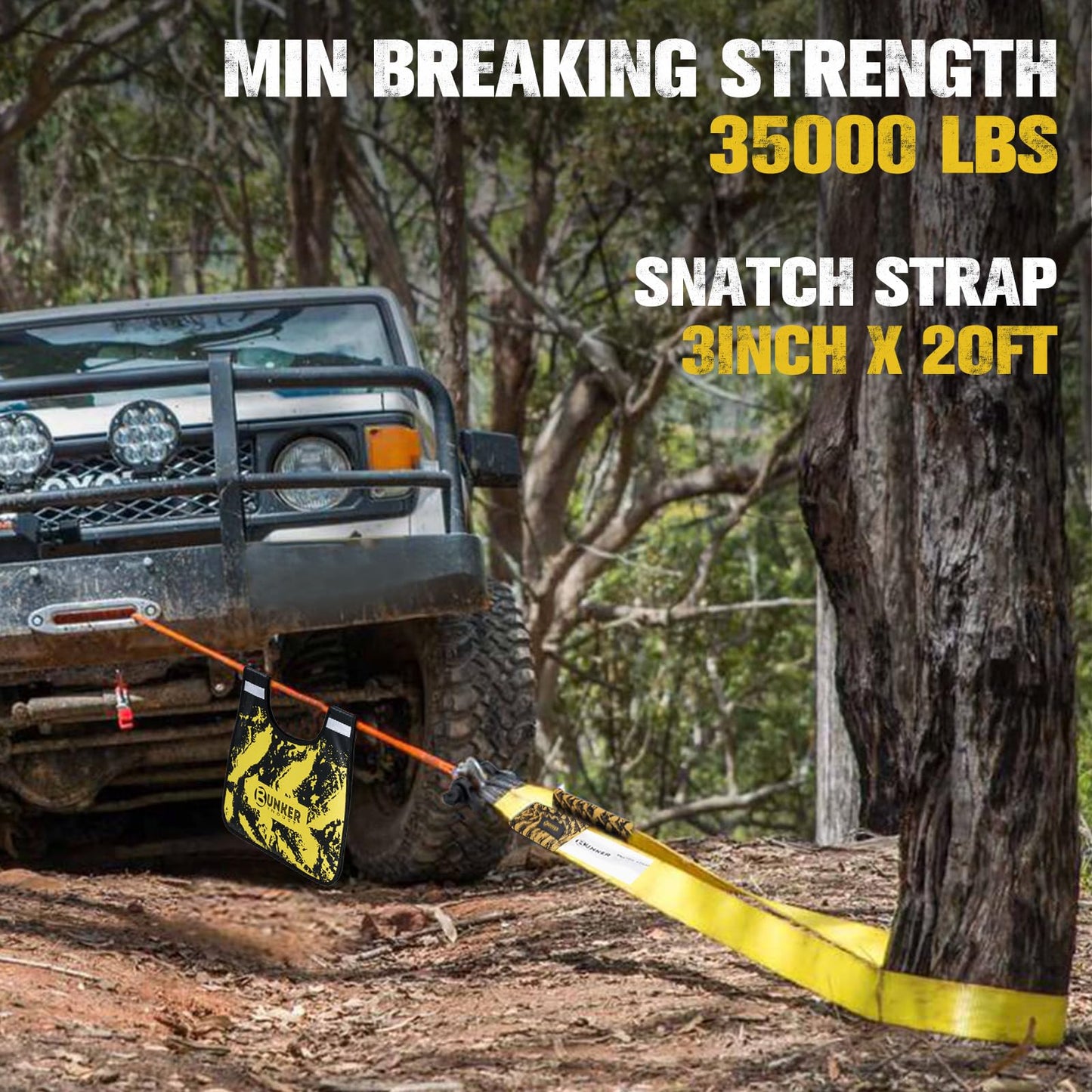 BUNKER INDUST Offroad Traction Boards with Jack Base (Grey) + 3" x 20ft Recovery Straps + Pair 3/4 D Ring Shackles + Bag 35,000 lbs Tree Saver Winch Strap