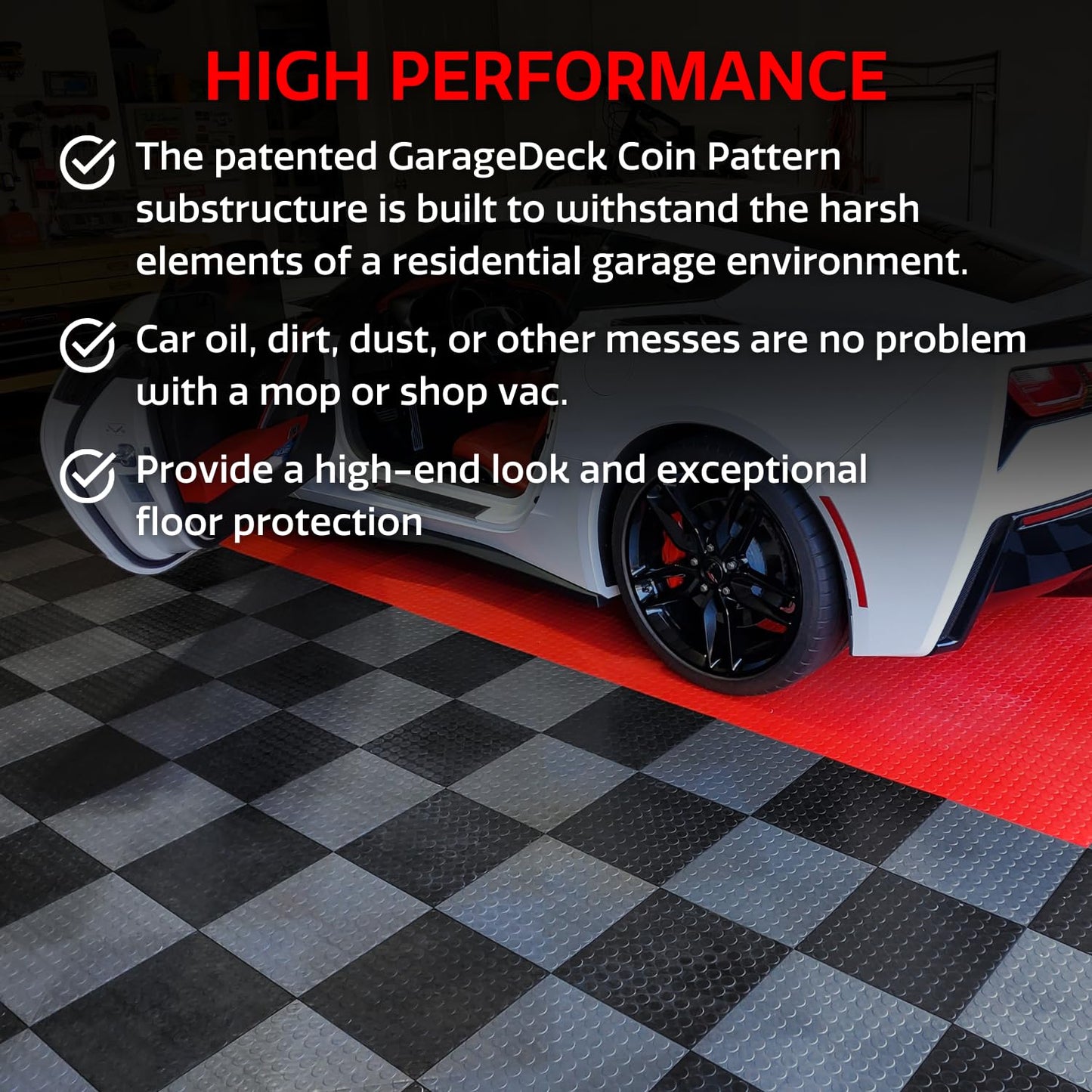 Big Floors GarageDeck Garage Floor Tiles, Interlocking Garage Flooring, Coin Pattern Non-Slip Heavy-Duty Copolymer Modular Tile (Beige, 48 Pack of 12 x 12" Tiles, 48 Sq Ft)