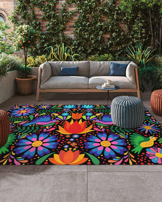 Outdoor Rug 4x6 ft Multi Color Mexican Floral Outdoor Large Area Rug Non Slip Rubber Rustic Assorted Front Door Mat RV Rug Camping Carpet Patio Outdoor Rugs for Backyard Balcony Deck Porch Indoor