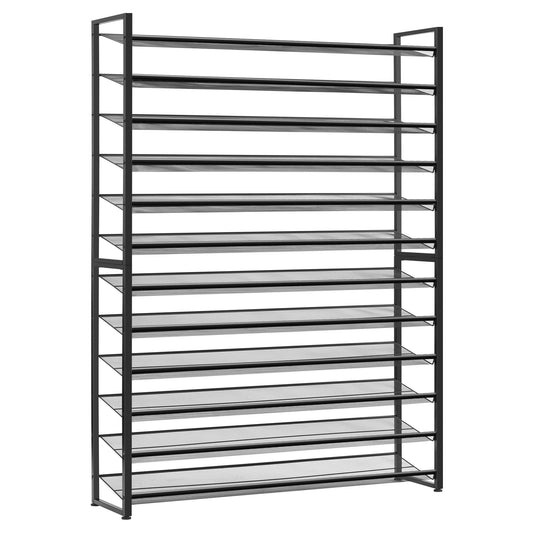 Nunsino Shoe Rack, Long Shoe Organizer,Max Holds 75 Pairs,12 Tier Metal Shoe Storage Shelf,6-Tier Stackable Shoes Organizer for Garage, Entryway,Black