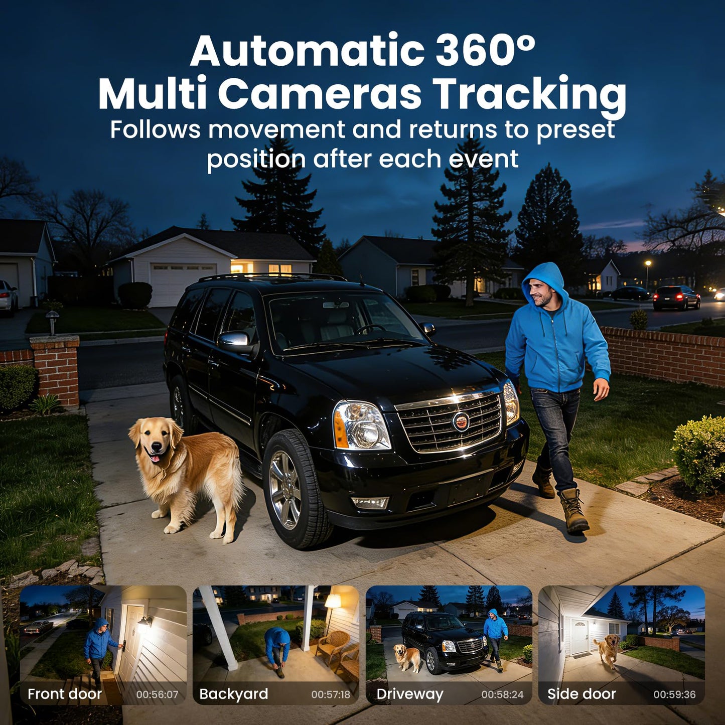 SOLIOM- 5MP Security Cameras Wireless Outdoor, No Subscription & Solar Powered,4-Cam Pack Cameras for Home Security with 360° Auto Motion Tracking, 3K Color Night Vision,5G & 2.4G Router Compatible