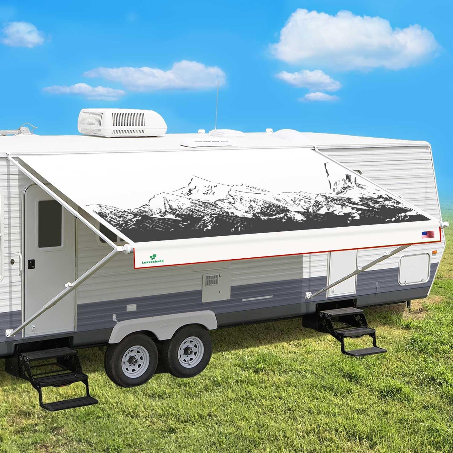 Leaveshade RV Awning Fabric Replacement Camper Trailer Awning Fabric Super Heavy Vinyl Coated Polyester 9'3''(Fit for 10' Awning)-Mountains (Custom Looking)