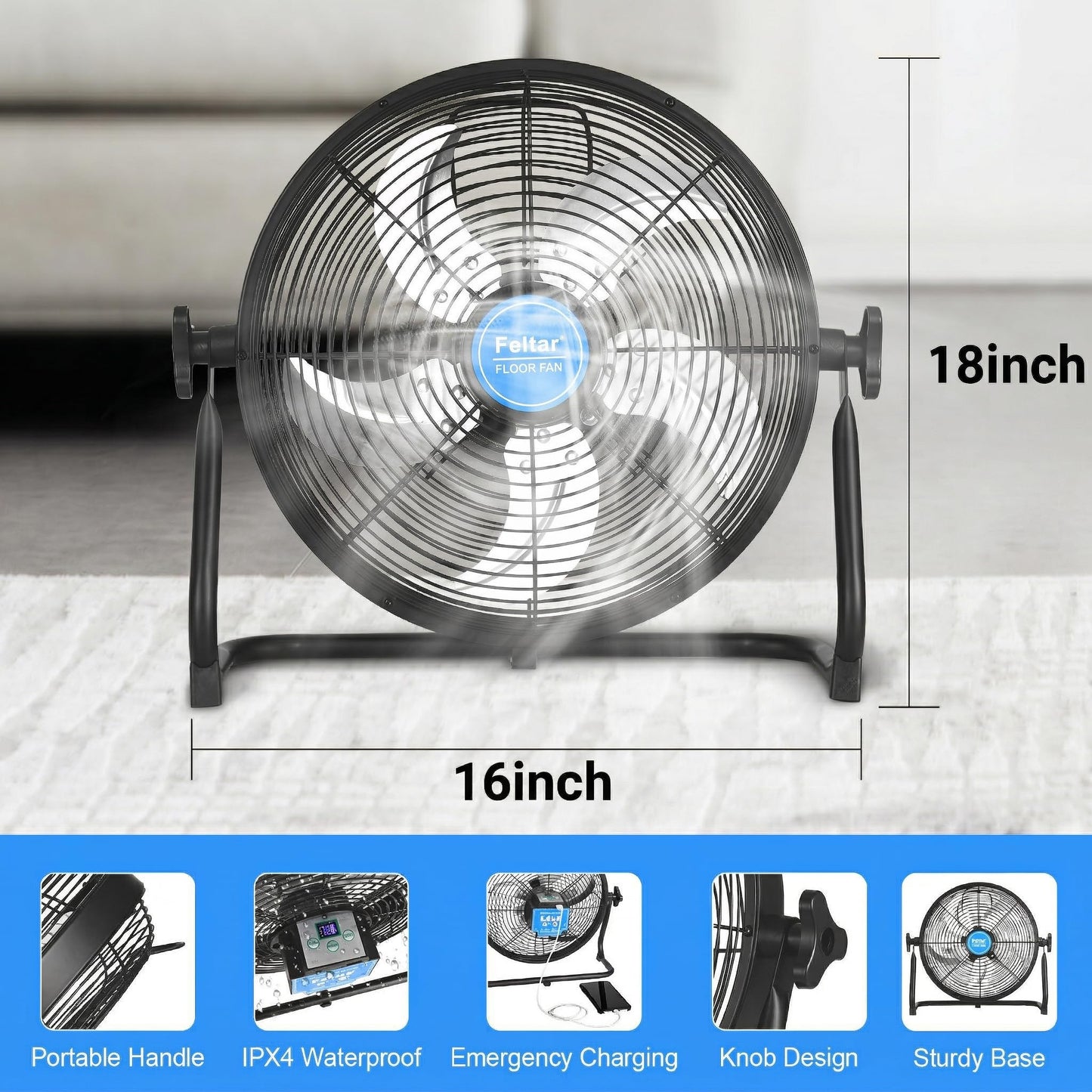 Feltar 16in Portable Solar Fan
