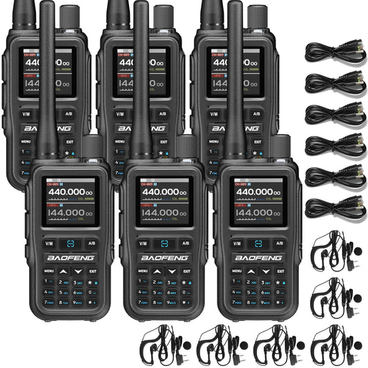 BAOFENG UV-5R MINI 6 Pack Ham Radio, 5W Dual Band Two Way Radio, 999 Channels with Wireless Programming, USB-C, VOX, for Security, Event Management, Warehouse, Farm, School and Business Use, Gray