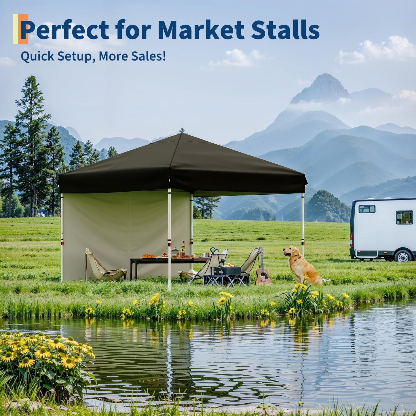 Garvee 10 ft x10 ft Pop Up Canopy Tent with 4Pcs Sidewalls, Portable Instant Commercial Canopy with 4 Stakes, 4 Ropes, 4 Sandbags for Farmers' Market, Patio, Outdoor, Camping, Black