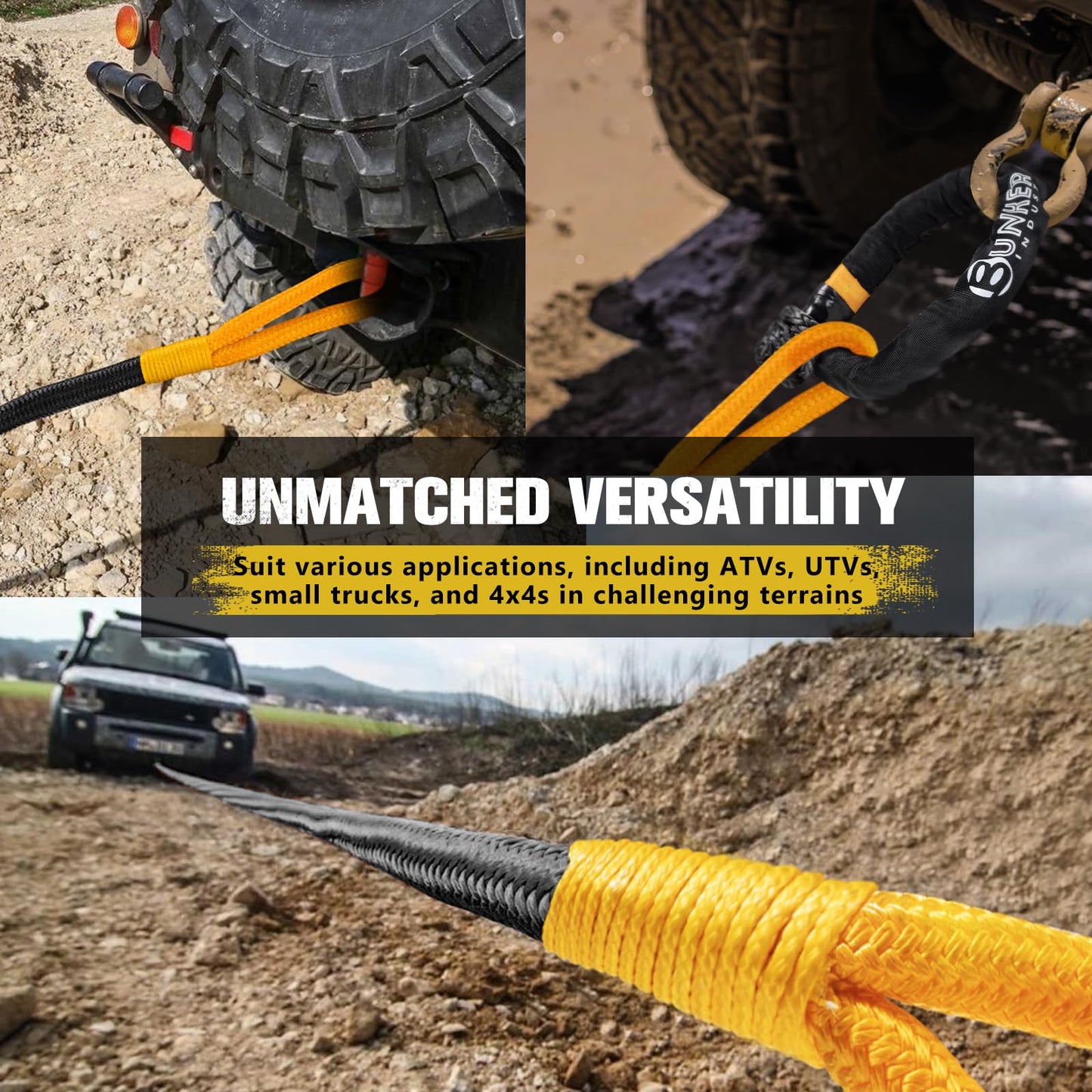 BUNKER INDUST Off Road Traction Boards (Gen 10) Blue + 1"×30ft Kinetic Recovery Rope with 2 Soft Shackles Kit