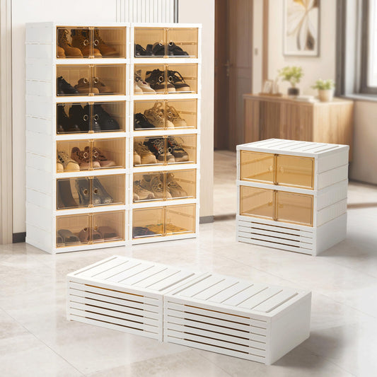 Folding Shoe Rack Storage Device,Large Plastic Folding Shoe Cabinet, Easy to Assemble Shoe Rack Storage Cabinet with Transparent Door Magnetic Buckle (6 Layers, 2 Groups, 24 Pairs)