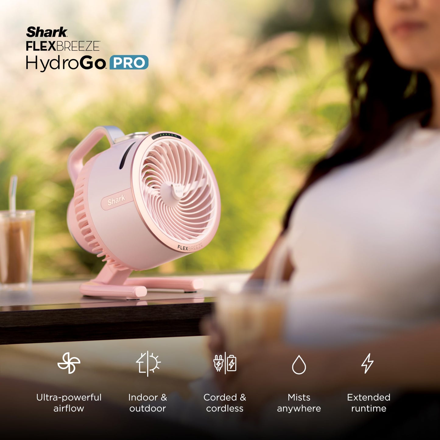 All-New Shark FlexBreeze HydroGo Pro Fan, Indoor & Outdoor Powerful Cooling Fan with Dry-Touch Mist, Portable Cordless & Corded, Long Battery Runtime, 5 Speeds, Sky, FA056BL (2026 Release)