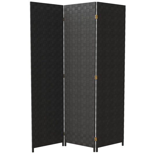 Red Lantern 6 ft. Tall Woven Fiber Outdoor All Weather Room Divider - 3 Panel - Black