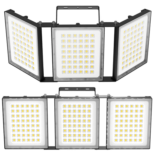 SOLLA 600W LED Flood Light Outdoor, 60000LM Super Bright Stadium Light, IP66 Waterproof 6000K Daylight, 3 Heads Adjustable Outdoor Floodlights for Backyard, Parking Lot,Stadium, Field(2 Pack)
