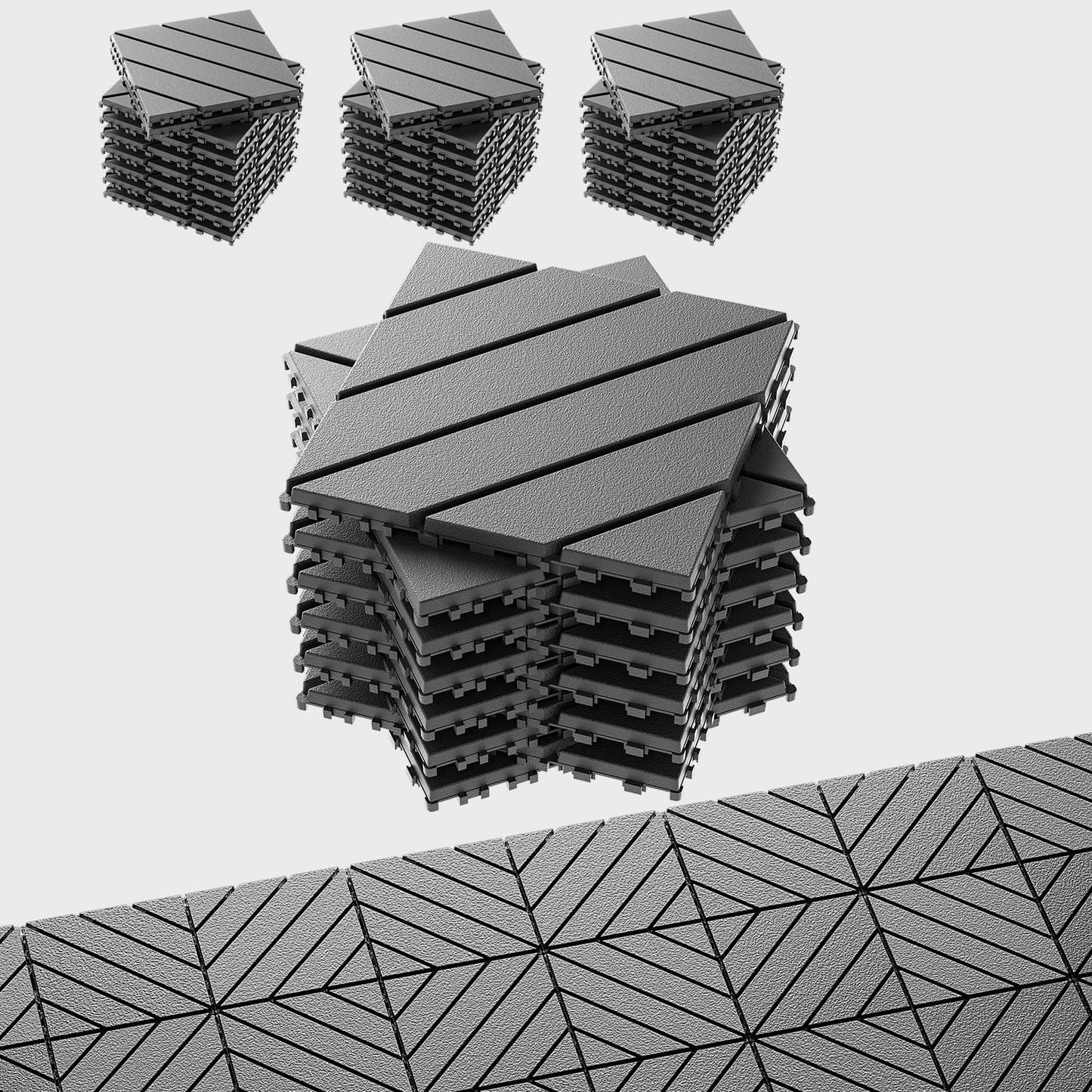 EchoDeck Interlocking Deck Tiles,36 Pack Patio Tiles Outdoor Interlocking All Weather,Patio Deck Tiles,12"x12",Diagonal,Sturdy Base,Highly Durable,Stylish,Non-Slip,Faster-Drying,Efficient,Dark Grey