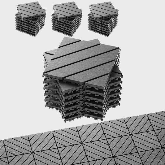 EchoDeck Interlocking Deck Tiles,54 Pack Patio Tiles Outdoor Interlocking All Weather,Patio Deck Tiles,12"x12",Diagonal,Sturdy Base,Highly Durable,Stylish,Non-Slip,Faster-Drying,Efficient,Dark Grey