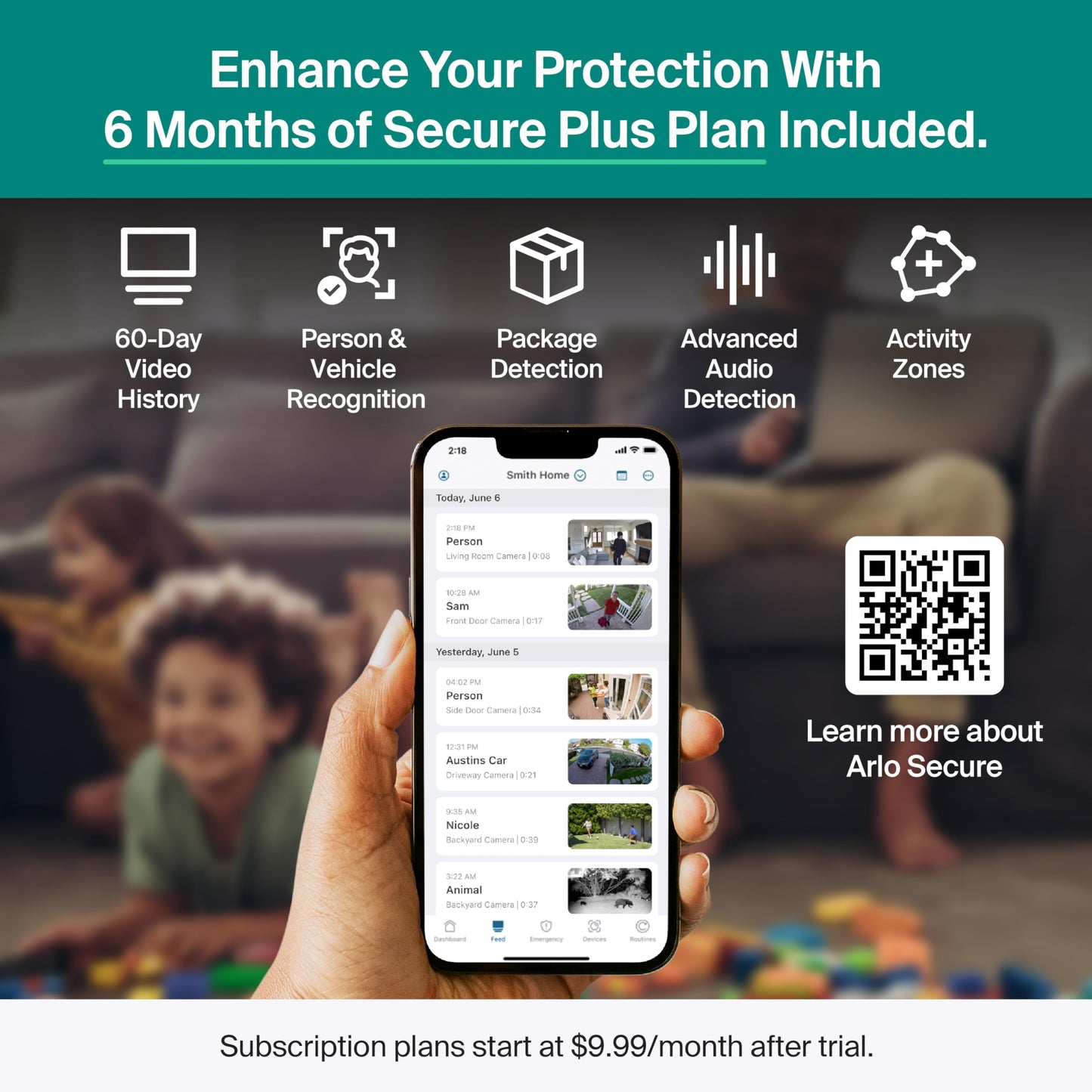 Arlo Essential Pan Tilt Security Camera 2K + 6 Months of Secure Plus Plan - Wired Plug-in Power Outdoor Camera, Person Recognition, Package Detection, Animated Preview, Auto Motion Tracking, 2 Cam
